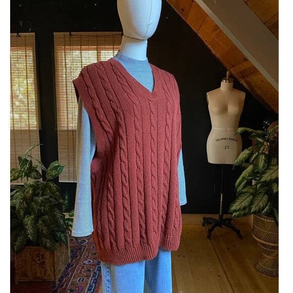 Vintage Cable Knit Vest Sienna Orange Made in USA - Picture 6 of 7